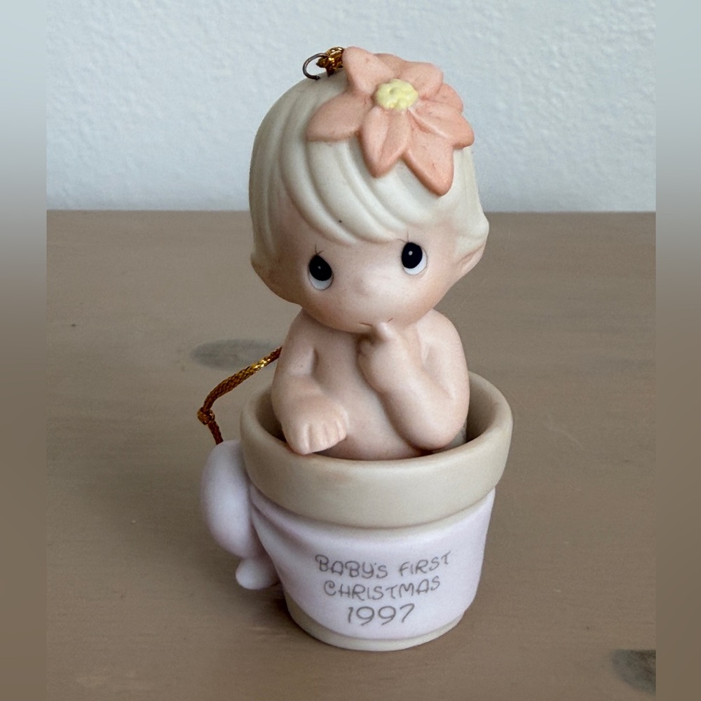 Precious Moments Baby's First Christmas Ornament - Cream and Pink